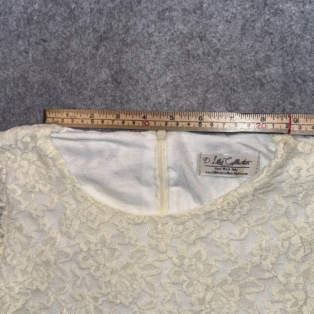 D. Liles Collection Floral Lace Dress 8/10 Ivory‎ Scalloped Hem Long Sleeve